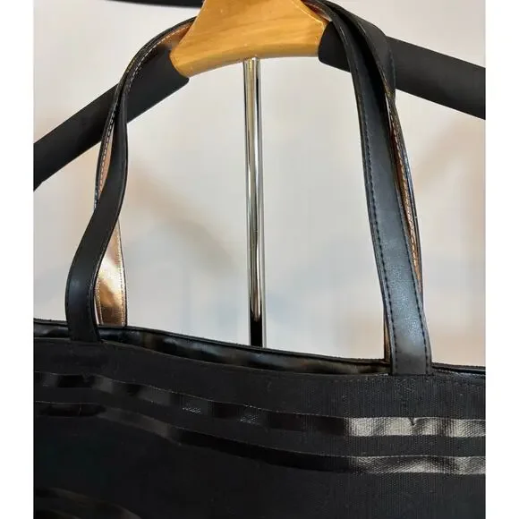 Victoria’s Secret Black Large Tote Bag Corset Lace Grommet Canvas Zip Top - Picture 3 of 9